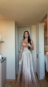 champagne-sequin-gown-strapless-metallic-dress-with-pleated-overlay-skirt