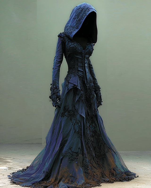 Halloween Irregular Lace Embroidered Hooded Evening Dress ad1b