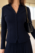 black-knit-peplum-top-and-pleated-satin-maxi-skirt-set