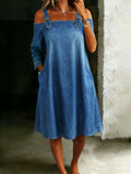 Women's Off Shoulder Casual Loose Denim Dress