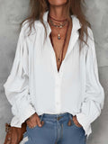 Retro Pleated Shoulder Ruffle Cuffs Blouse