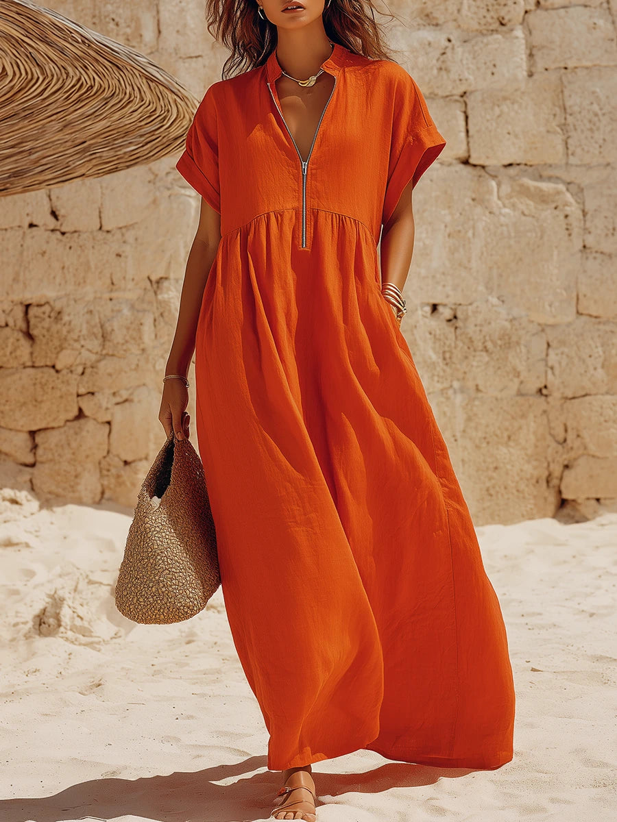 Women's Cotton-linen Zip-front Dress