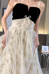 champagne-tulle-gown-black-velvet-bodice-pearl-sequin-maxi-dress