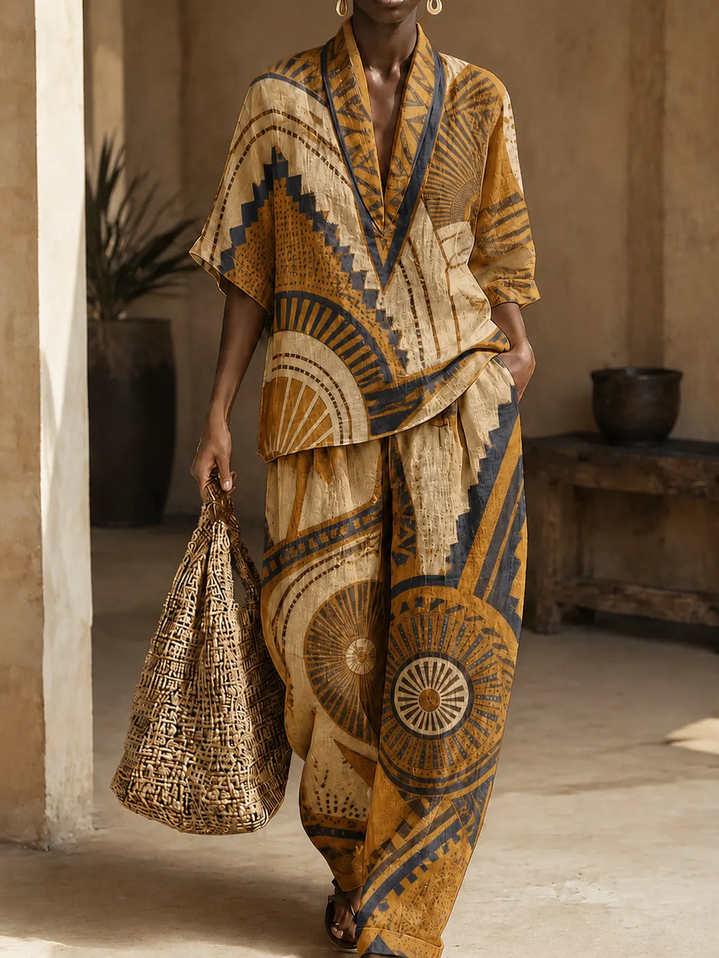 Women's Two-Piece Set with Geometric Print