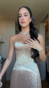 champagne-sequin-gown-strapless-metallic-dress-with-pleated-overlay-skirt