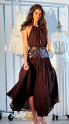 chocolate-brown-halter-gown-sequin-waist-pleated-maxi-dress-with-slit