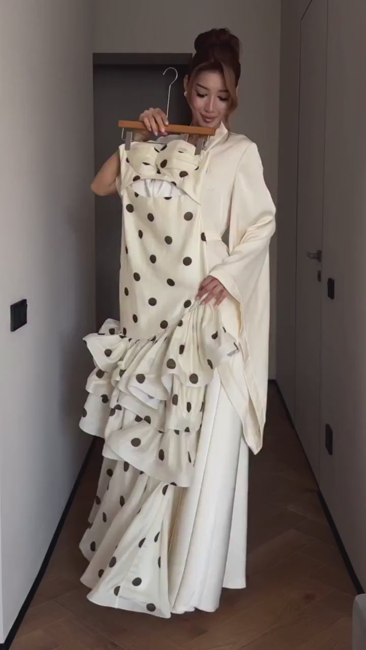 ivory-polka-dot-strapless-mermaid-gown-ruffled-tier-evening-dress