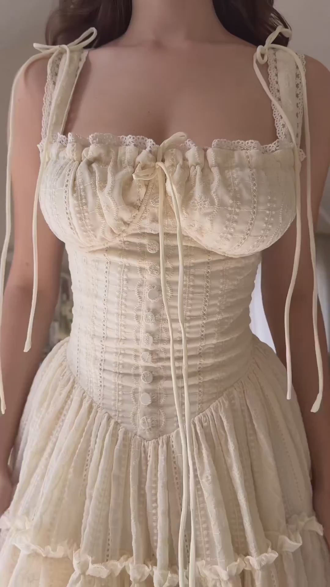 cream-cotton-lace-trim-corset-babydoll-mini-dress-tie-strap-ruched-bust
