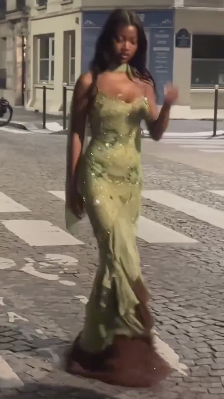 sage-green-beaded-halter-gown-sheer-cape-mermaid-dress-ruffle-hem