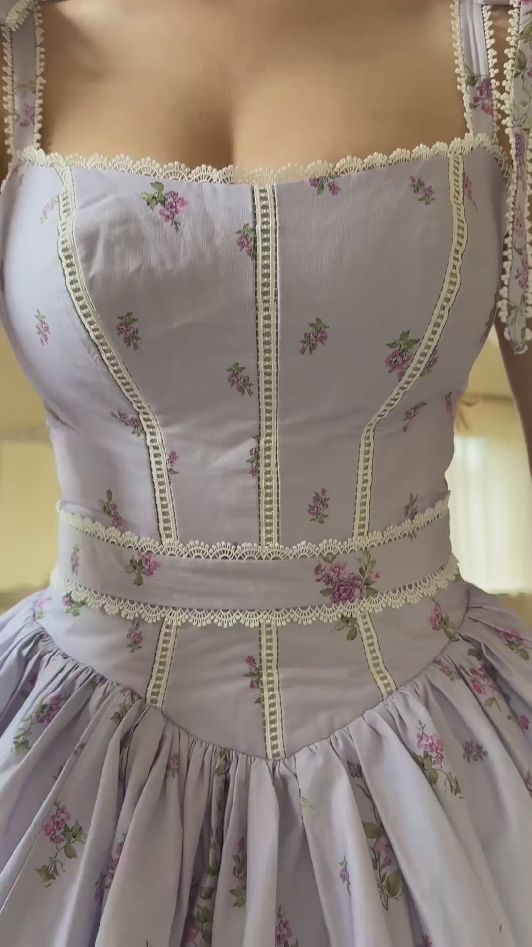 lavender-floral-corset-mini-dress-square-neck-drop-waist-party-dress