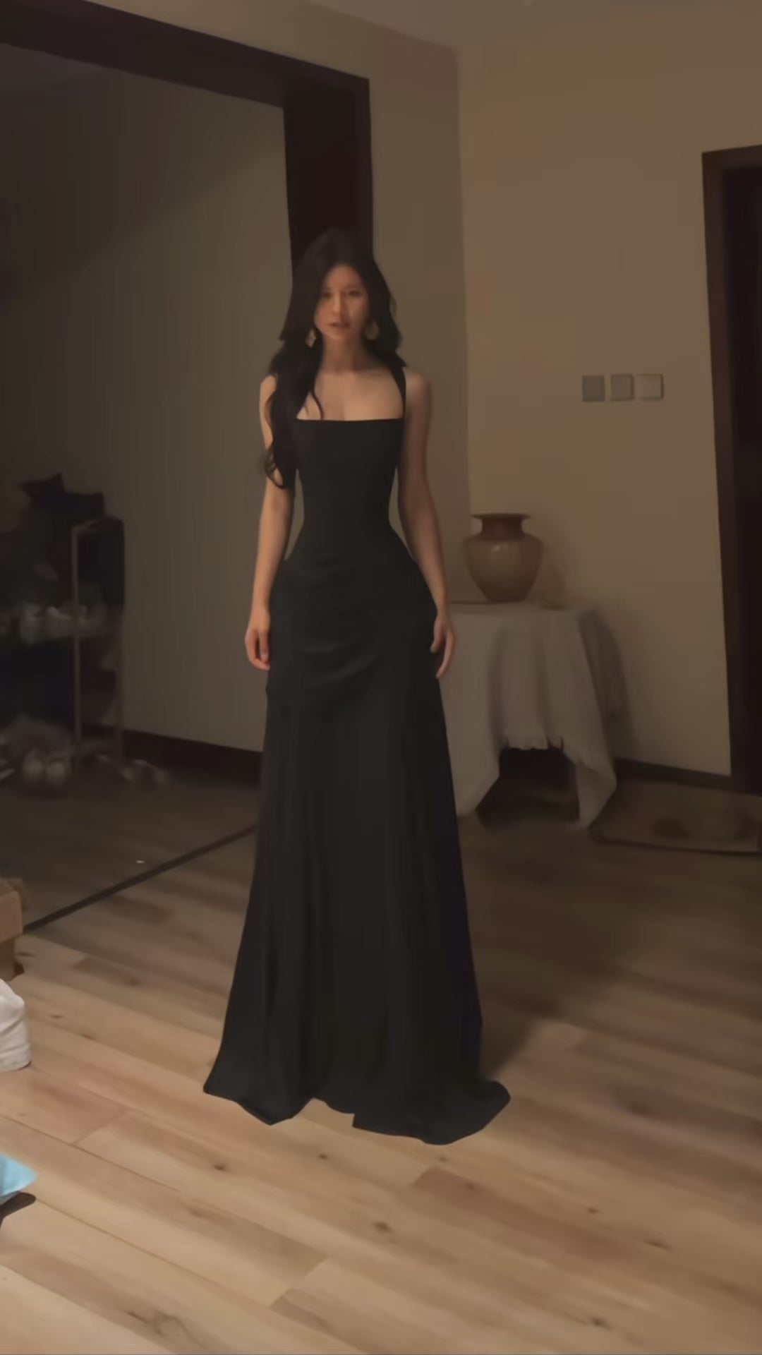 black-strapless-satin-maxi-gown-fitted-bodice-floor-length-evening-dress