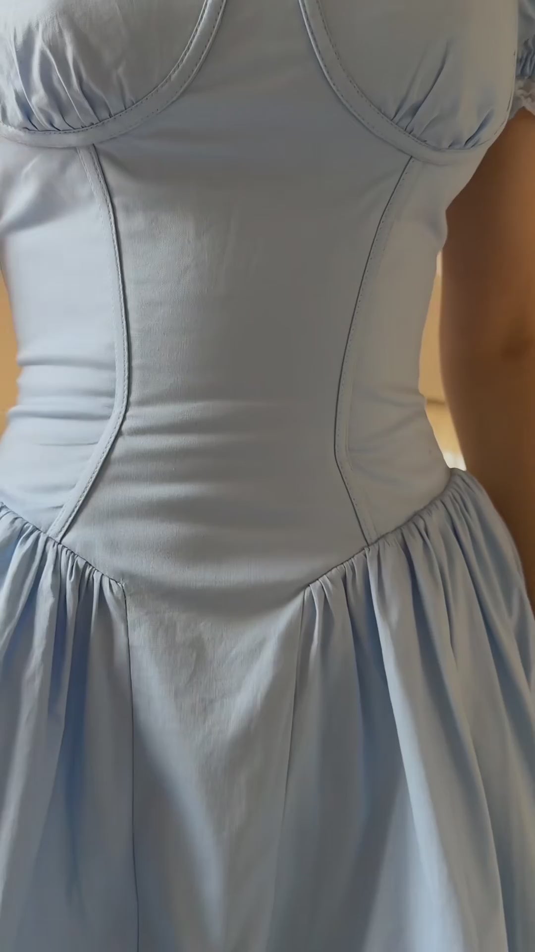 light-blue-corset-midi-dress-puff-sleeve-sweetheart-fit-and-flare