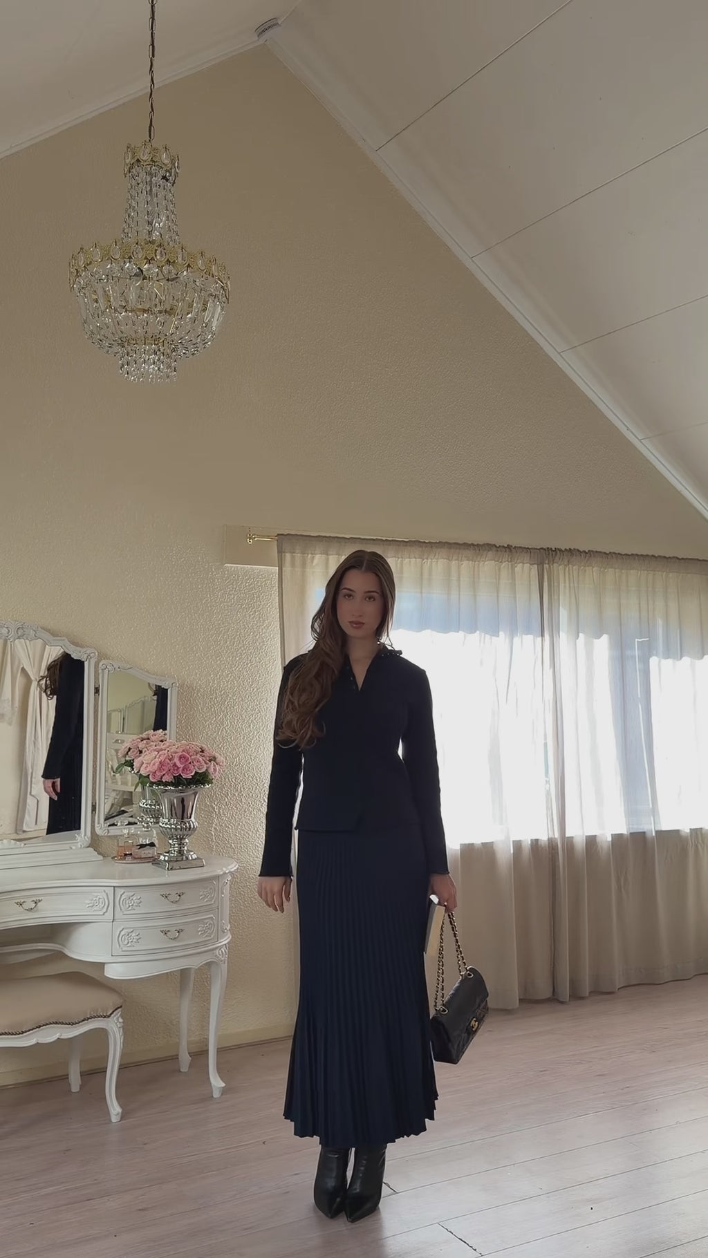 black-long-sleeve-belted-midi-dress