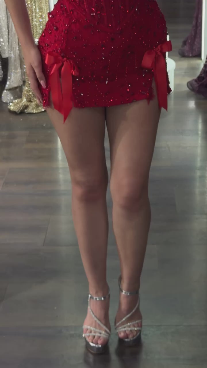 red-rhinestone-corset-mini-dress-beaded-party-mini-with-bow-side-ties