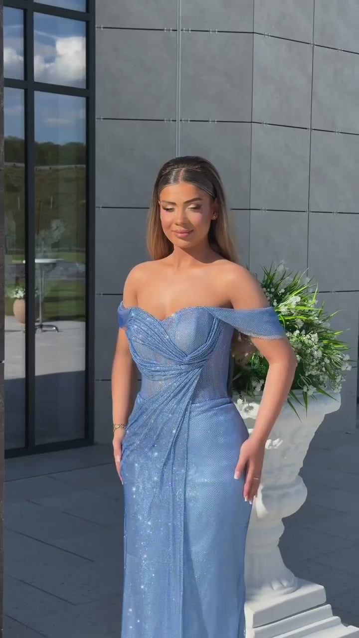 light-blue-off-shoulder-draped-gown-sparkle-satin-column-evening-dress